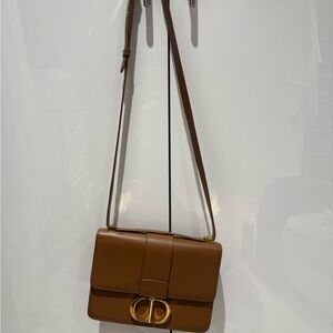 CD Classic Brown Leather Shoulder Bag with Gold Hardware